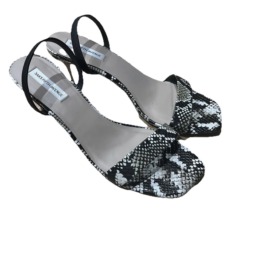 Saks Fifth Ave Women’s Black Snakeskin Leather Strappy Slingback Sandal 9